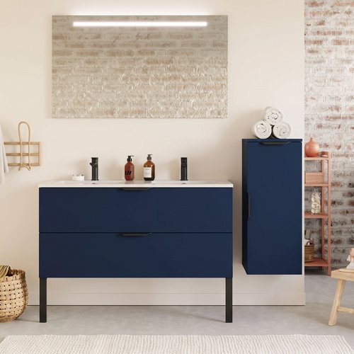 Meuble de salle de bain suspendu double vasque intégrée 120cm 2 tiroirs Marine - Venice