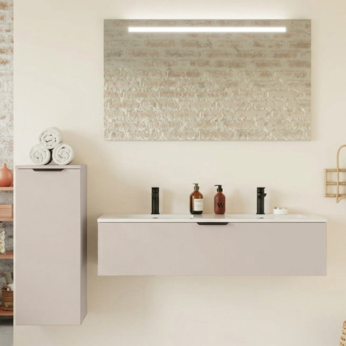 Meuble de salle de bain suspendu vasque intégrée 90cm 1 tiroir Beige - Venice