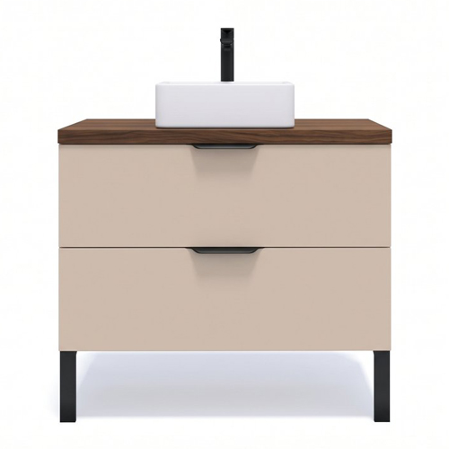 Meuble de salle de bain suspendu vasque à poser 90cm 2 tiroirs Beige - Venice