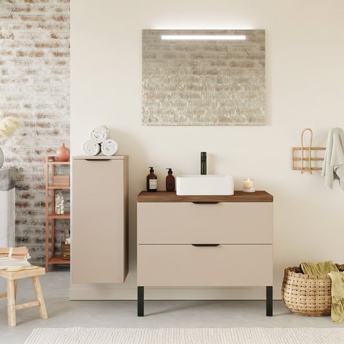 Meuble de salle de bain suspendu vasque à poser 90cm 2 tiroirs Beige - Venice