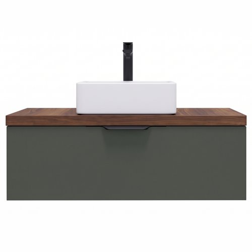 Meuble de salle de bain suspendu vasque à poser 90cm 1 tiroir Vert Amazonie - Venice