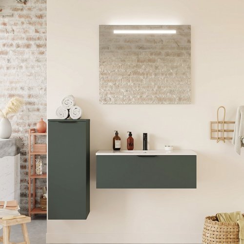 Meuble de salle de bain suspendu vasque intégrée 90cm 1 tiroir Vert Amazonie - Venice