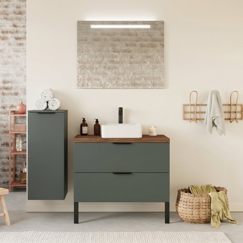 Meuble de salle de bain suspendu vasque à poser 90cm 2 tiroirs Vert Amazonie - Venice