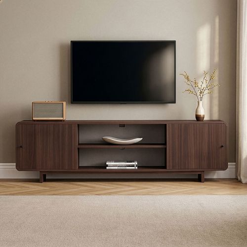 Meuble TV 2 portes 2 niches effet noyer 180 cm - Marno