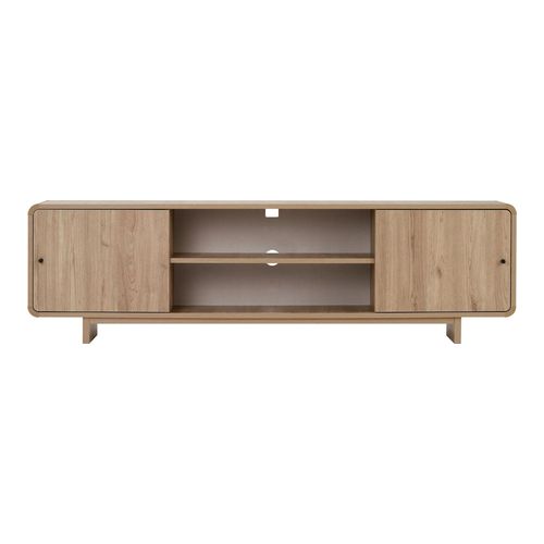 Meuble TV 2 portes 2 niches effet chêne 180 cm - Marno