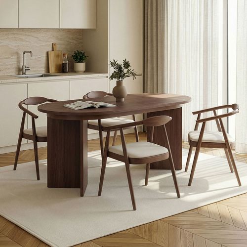 Table à manger extensible ovale effet noyer 4 convives 160/200 cm - Jovia