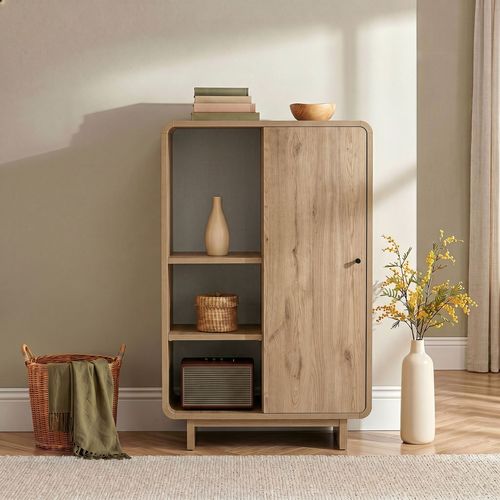 Buffet haut 1 porte 3 niches effet chêne clair 70 cm - Kelsa