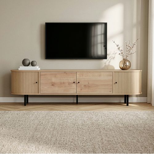 Meuble TV 4 portes effet chêne clair 180 cm - Enzia