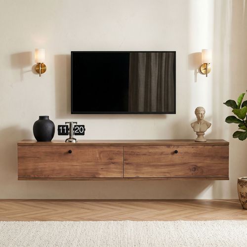 Meuble TV 2 portes effet pin 140 cm - Farel