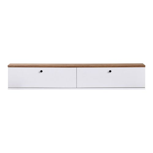 Meuble TV 2 portes effet pin et blanc 140 cm - Farel