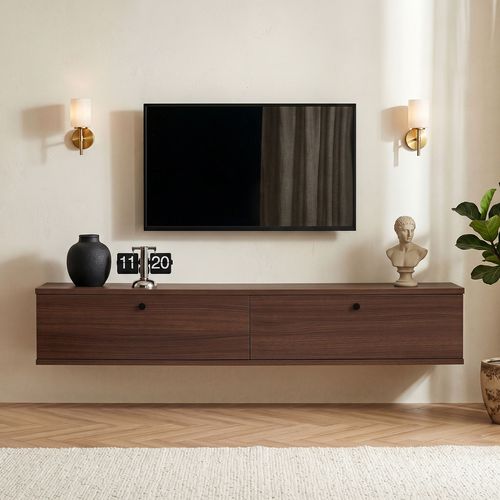 Meuble TV 2 portes effet noyer 140 cm - Farel