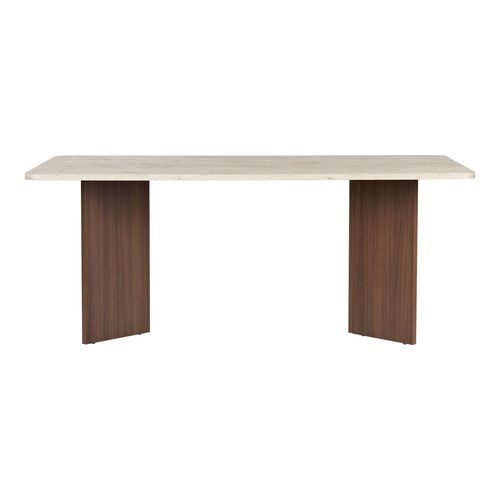 Table à manger effet travertin et noyer 6 convives 180 cm - Golia