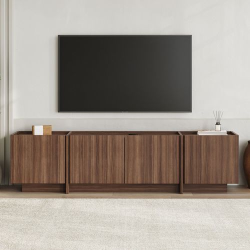Meuble TV 4 portes effet noyer 180 cm - Hanao