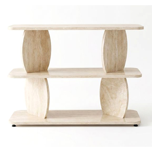 Table d'appoint 2 niches effet travertin 90 cm - Vero