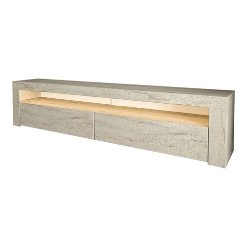 Meuble TV LED 2 portes 1 niche effet travertin 150 cm - Aveiro