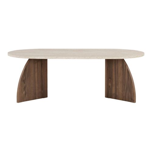 Table basse effet travertin et noyer 120 cm - Lumea