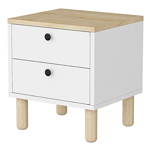 Table de chevet 2 tiroirs effet chêne clair et blanc 44,5 cm - Denza