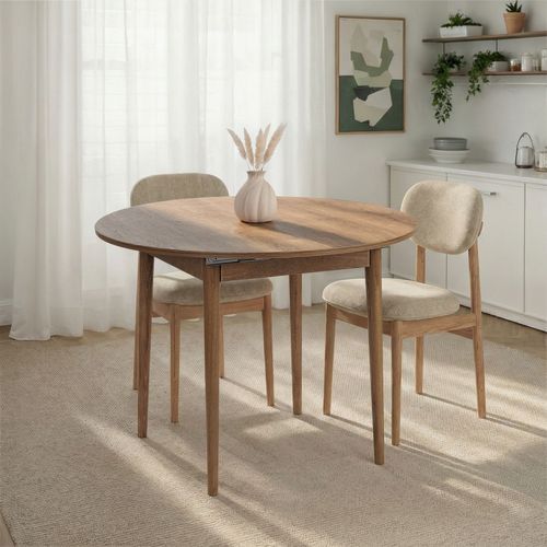 Table à manger extensible ronde effet chêne 4 convives 100/131 cm - Marea