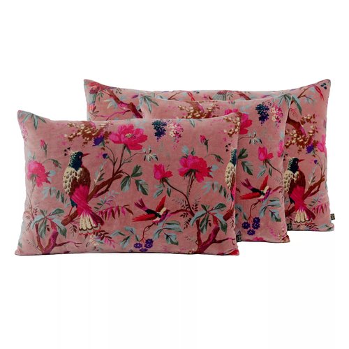 Pack intérieur & Housse de Coussin bois de rose en Velours Imprimé Oiseaux 45 x 45 cm - Birdy
