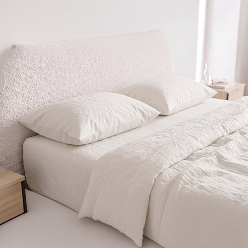 Pack 2 taies d'oreiller & Housse de couette en gaze de coton lavé Blanc 240 x 220 cm - Mykonos