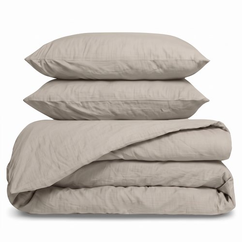 Pack 2 taies d'oreiller & Housse de couette en gaze de coton lavé Lin 240 x 220 cm - Mykonos