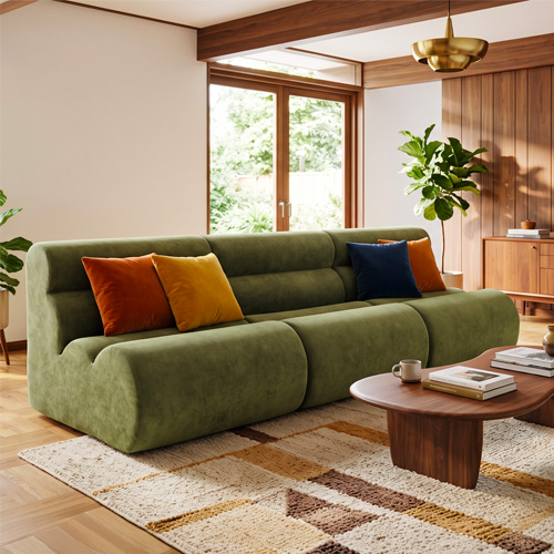 Lot de 3 chauffeuses modulables en tissu chenille vert kaki - Billie