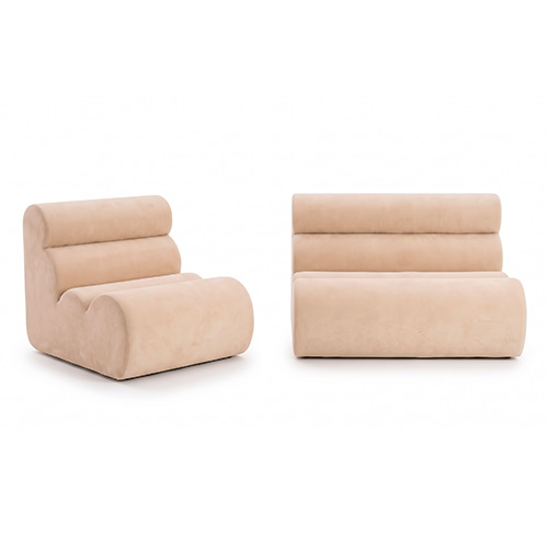 Ensemble chauffeuse + banquette modulables 3 places en tissu chenille beige - Billie