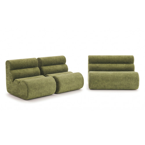Ensemble chauffeuses + banquette modulables 4 places en tissu chenille vert kaki - Billie