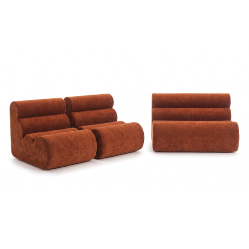 Ensemble chauffeuses + banquette modulables 4 places en tissu chenille rouille - Billie