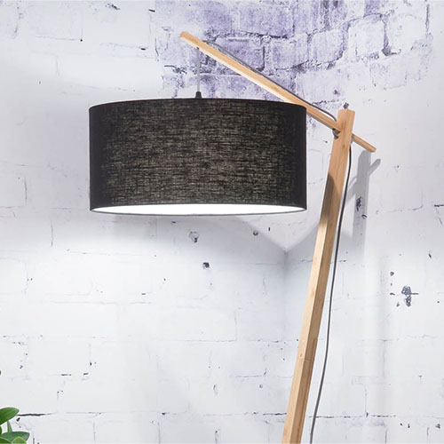 Lampadaire en bambou abat jour en lin noir - Collection Andes - Good&Mojo