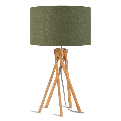 Lampe de table en bambou abat jour en lin vert forêt - Collection Kilimanjaro - Good&Mojo