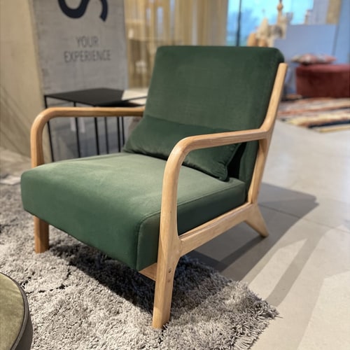 Fauteuil en bois et velours vert - Collection Mark - Woood