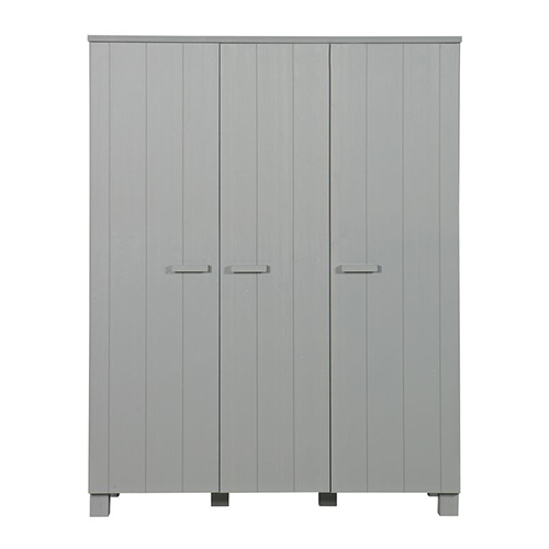 Armoire 3 portes en pin massif gris béton - Dennis