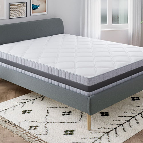 Ensemble matelas mémoire 180x200 Memo Luxe + Lit gris foncé avec sommier Gaby - Mousse HD + Mémoire de forme - Hbedding