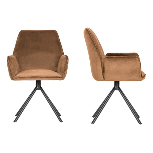 Lot de 2 chaises avec accoudoirs en velours caramel - Collection Amber - Woood