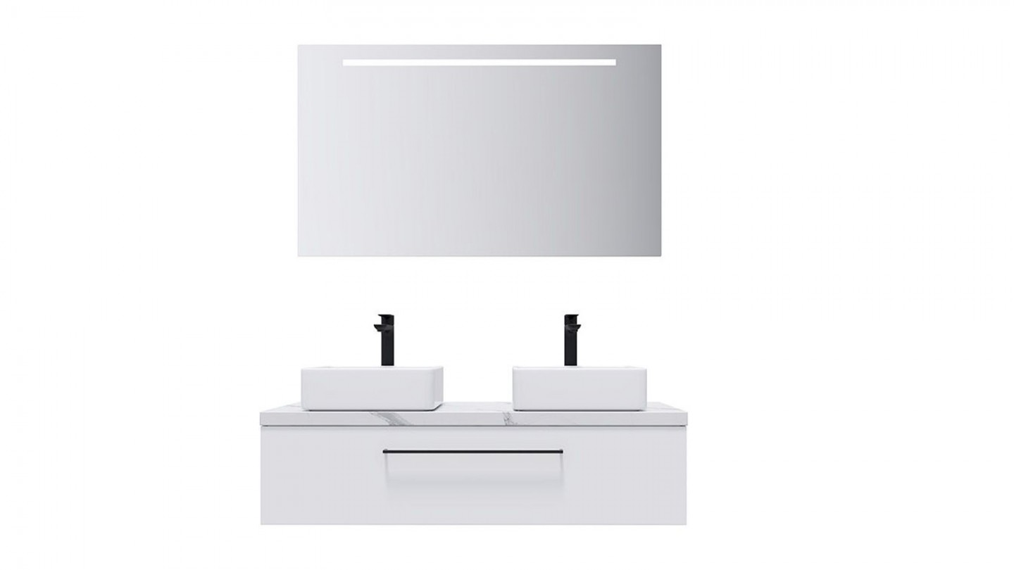Meuble de salle de bain suspendu 2 vasques à poser 120cm 1 tiroir Blanc + miroir - Osmose