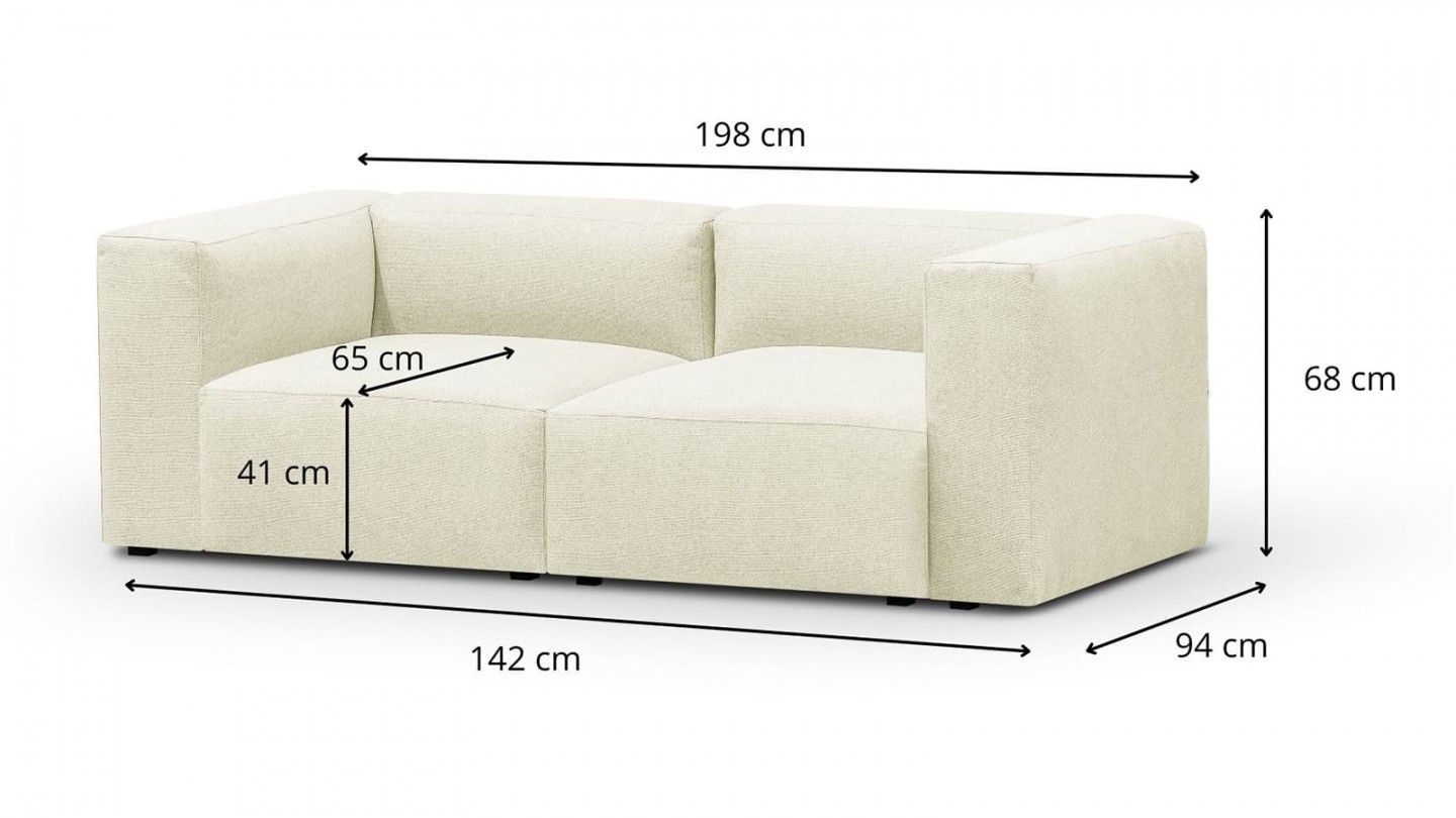 Canapé modulable 3 places en tissu ivoire - Modulo