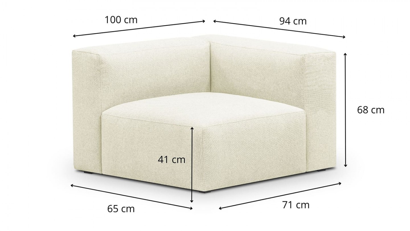 Canapé d'angle à droite modulable avec méridienne 4 places en tissu ivoire - Modulo