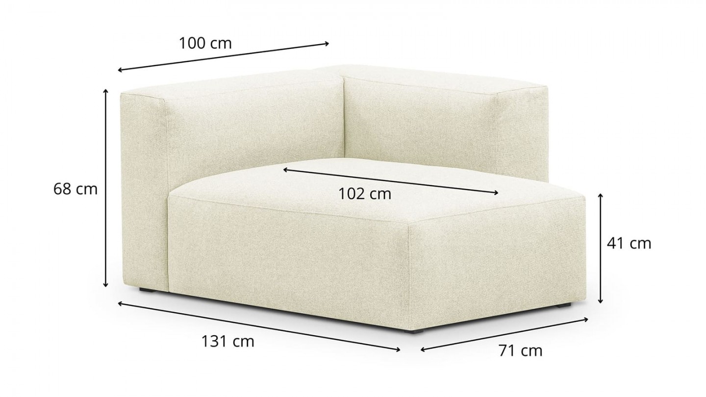 Canapé d'angle à droite modulable avec méridienne 5 places en tissu ivoire - Modulo