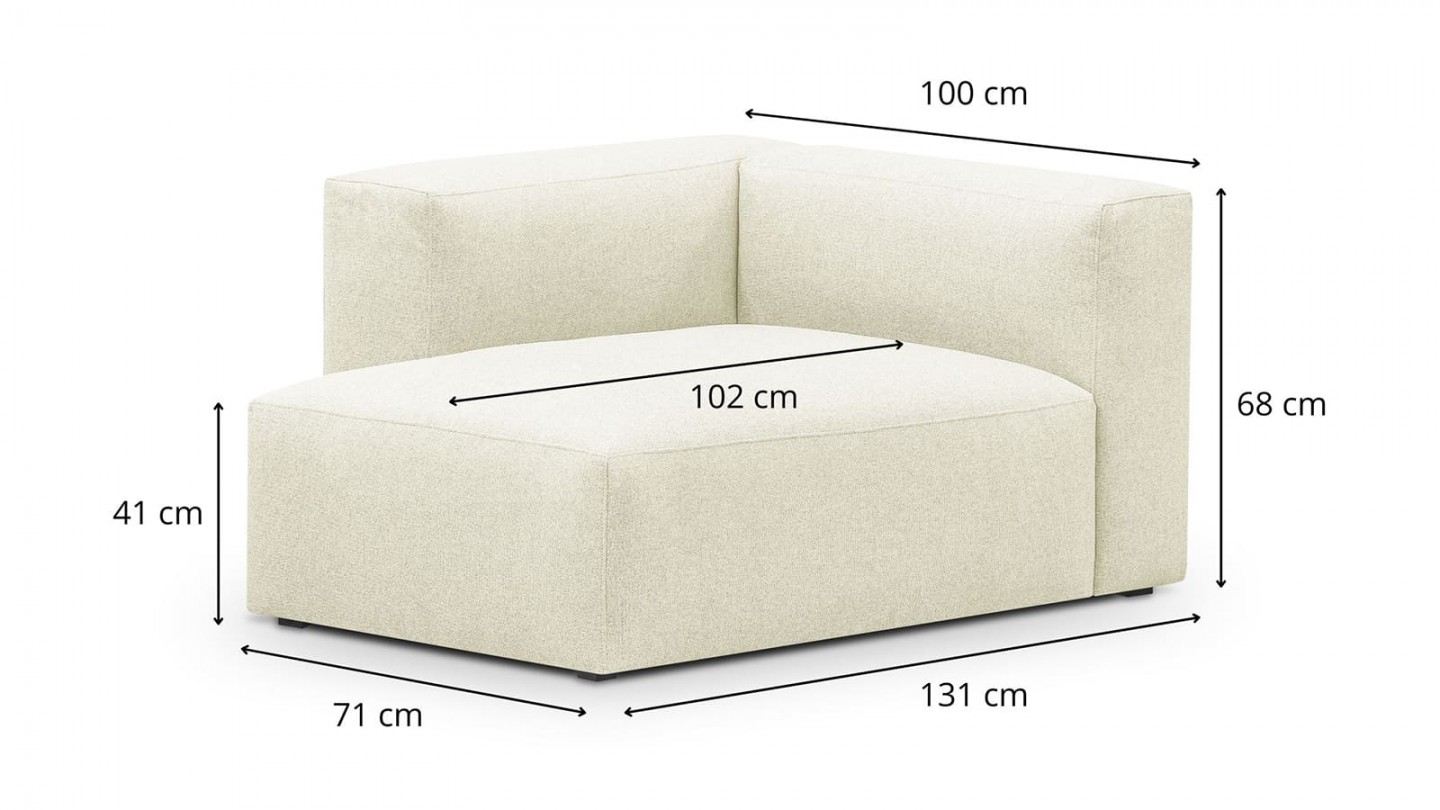 Canapé d'angle à gauche modulable avec méridienne 3/4 places en tissu ivoire - Modulo