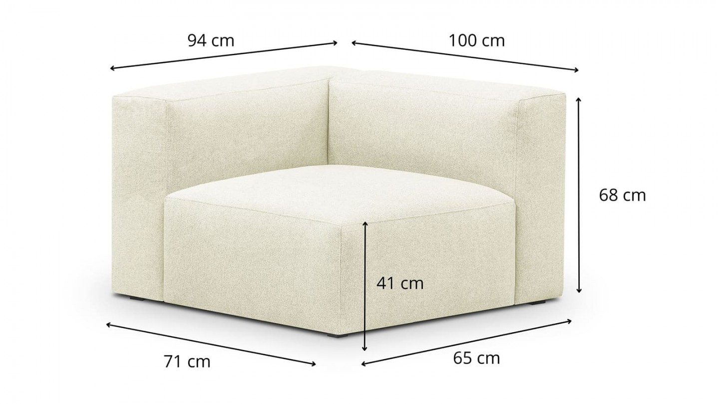 Chauffeuse d'angle à gauche modulable en tissu ivoire - Modulo