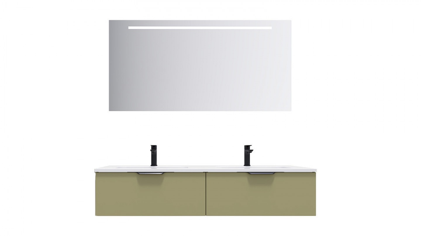 Meuble de salle de bains 140 cm Olive - 2 tiroirs - double vasque + miroir - Loft