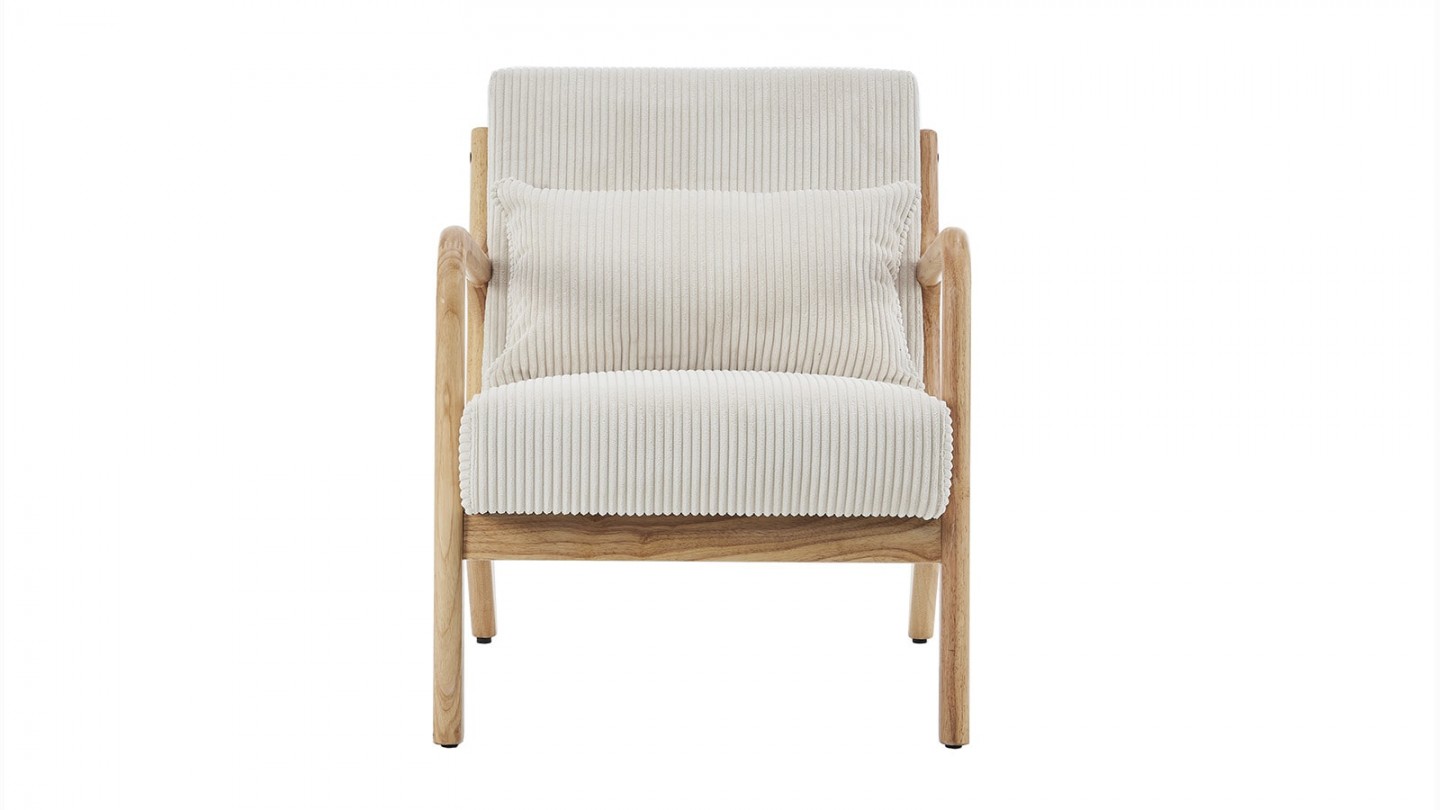 Fauteuil en bois et velours côtelé beige - Lanna