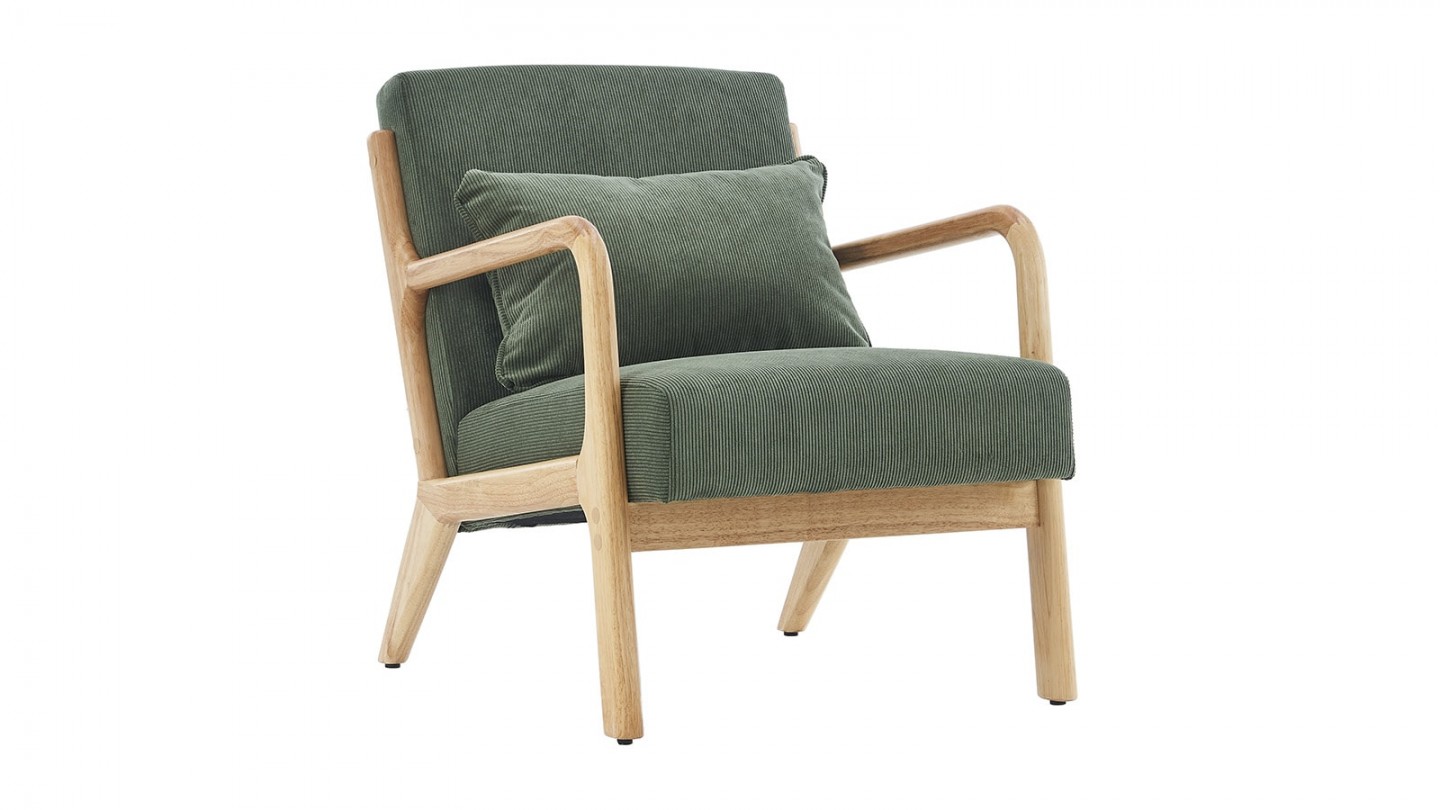 Fauteuil en bois et velours côtelé vert - Lanna