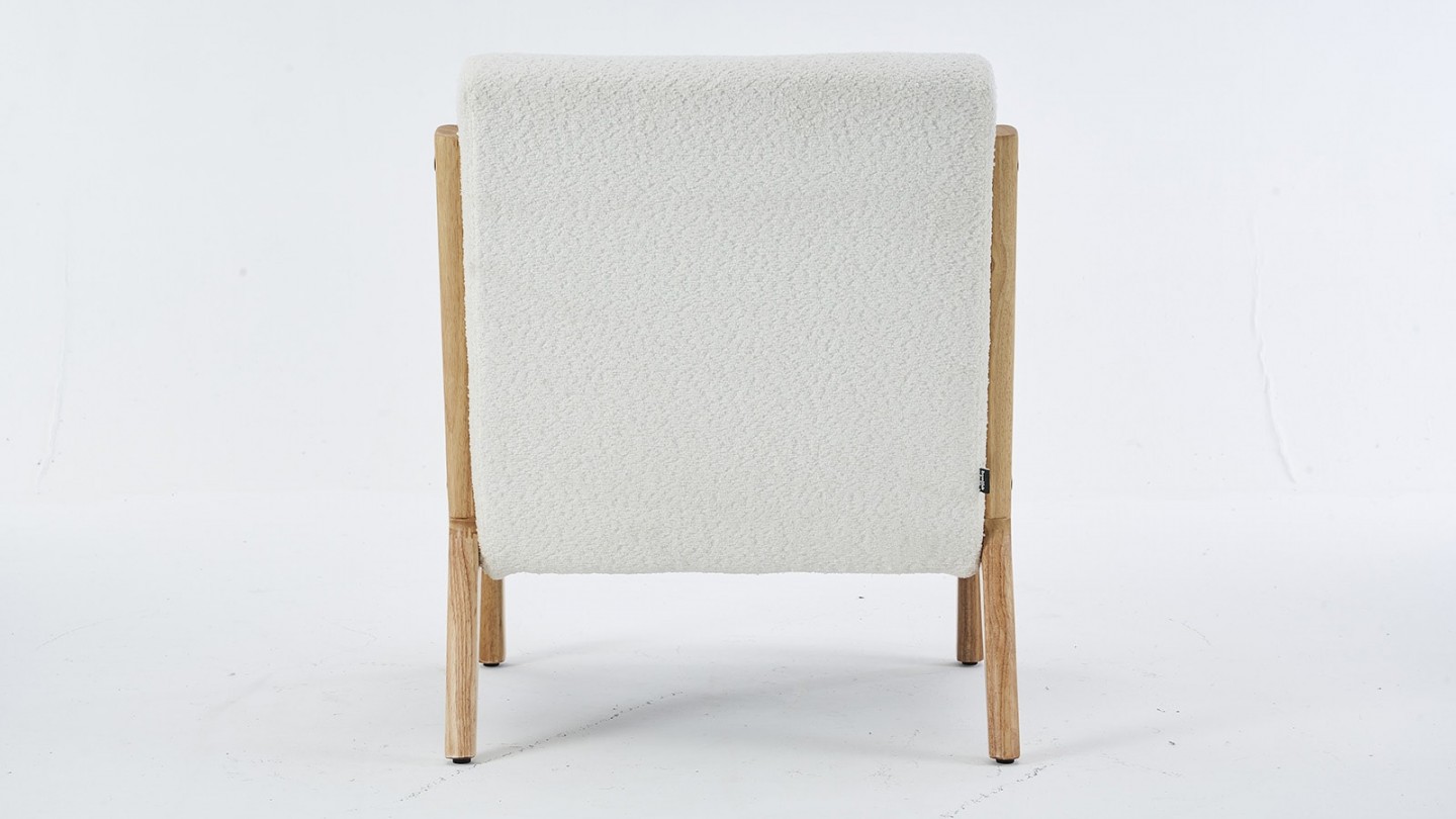 Fauteuil en bois et tissu bouclé écru - Lanna