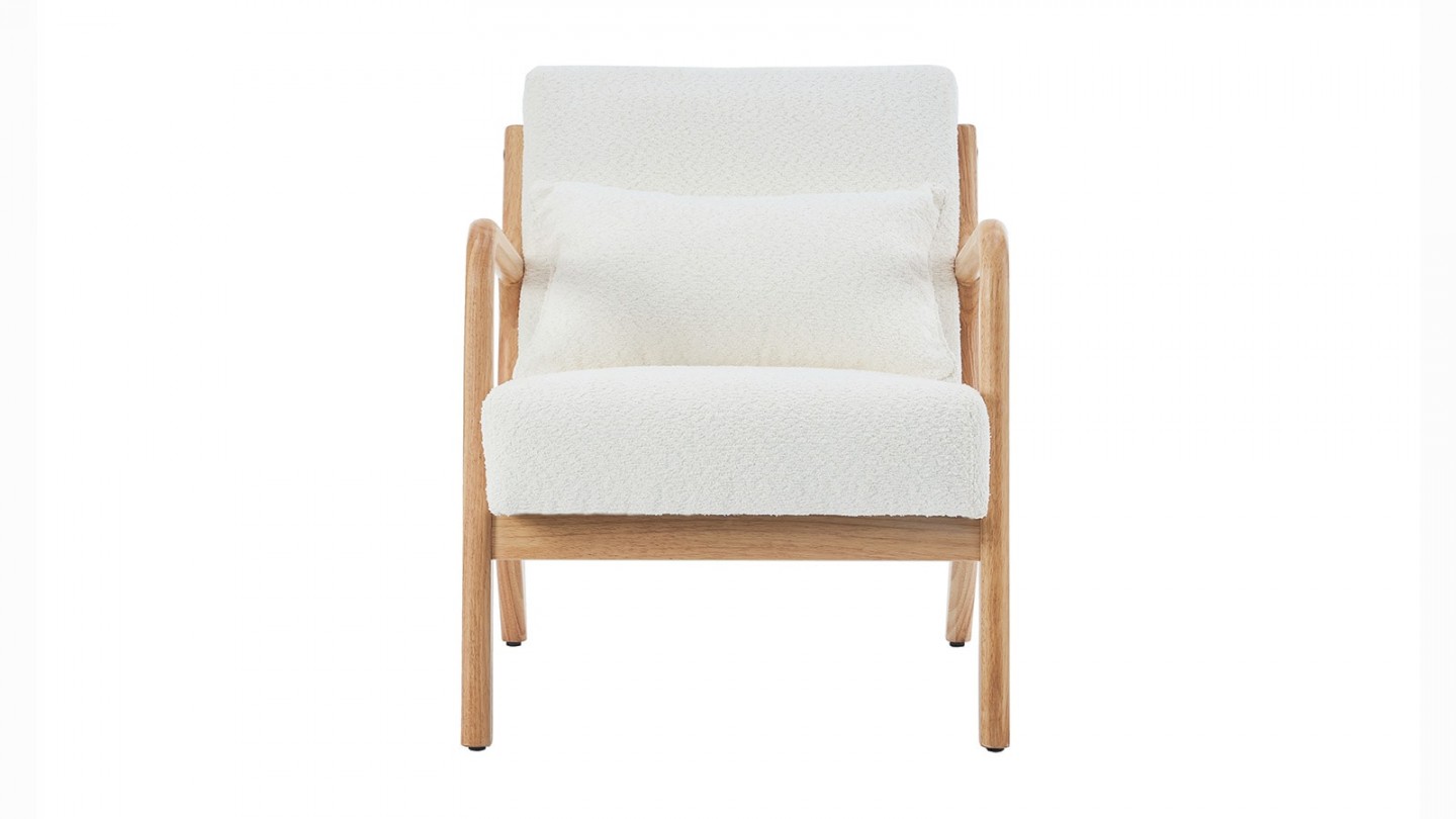 Fauteuil en bois et tissu bouclé écru - Lanna