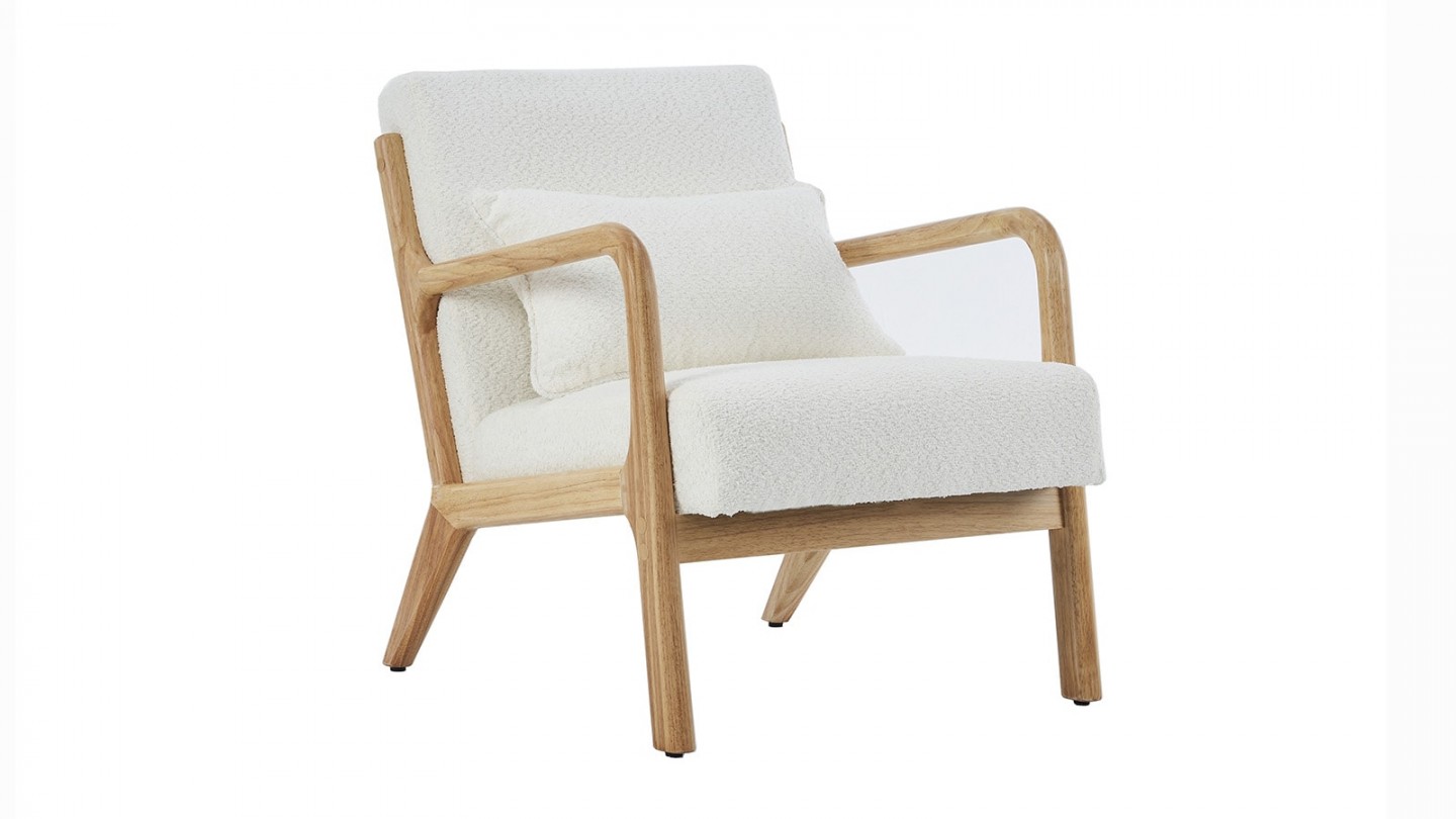 Fauteuil en bois et tissu bouclé écru - Lanna