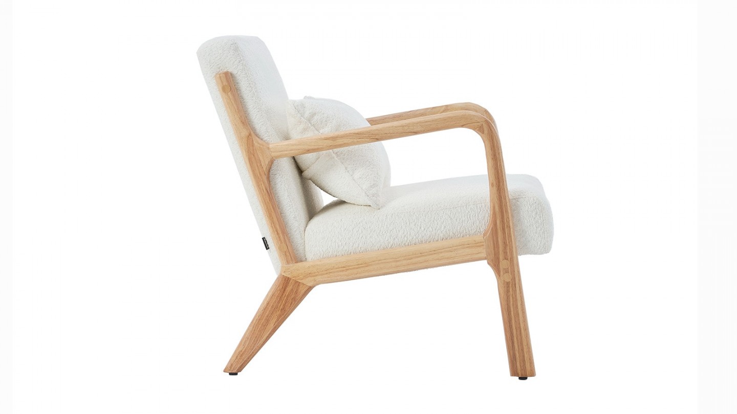 Fauteuil en bois et tissu bouclé écru - Lanna