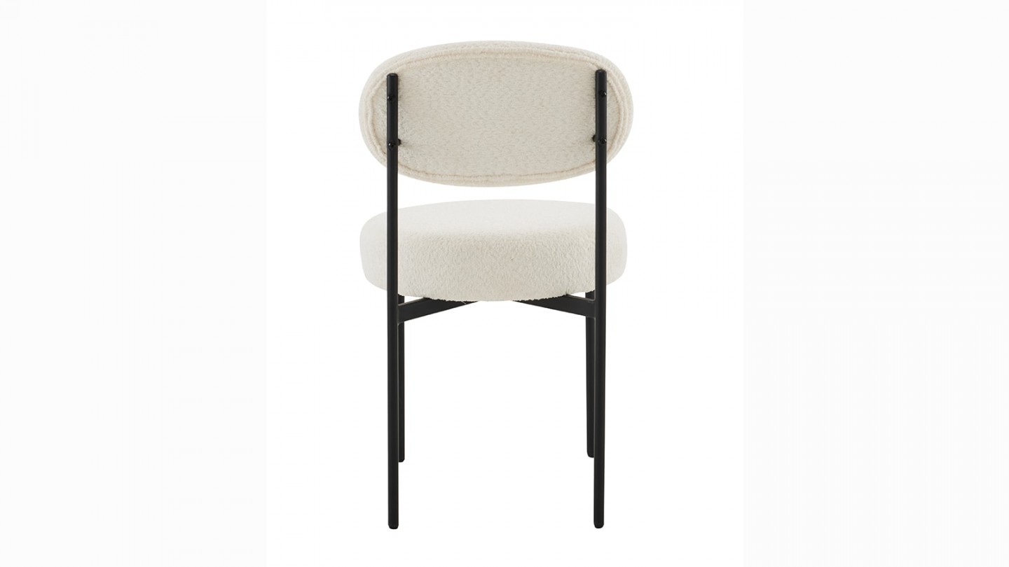 Lot de 2 chaises en tissu bouclé écru, piètement métal noir - Evora