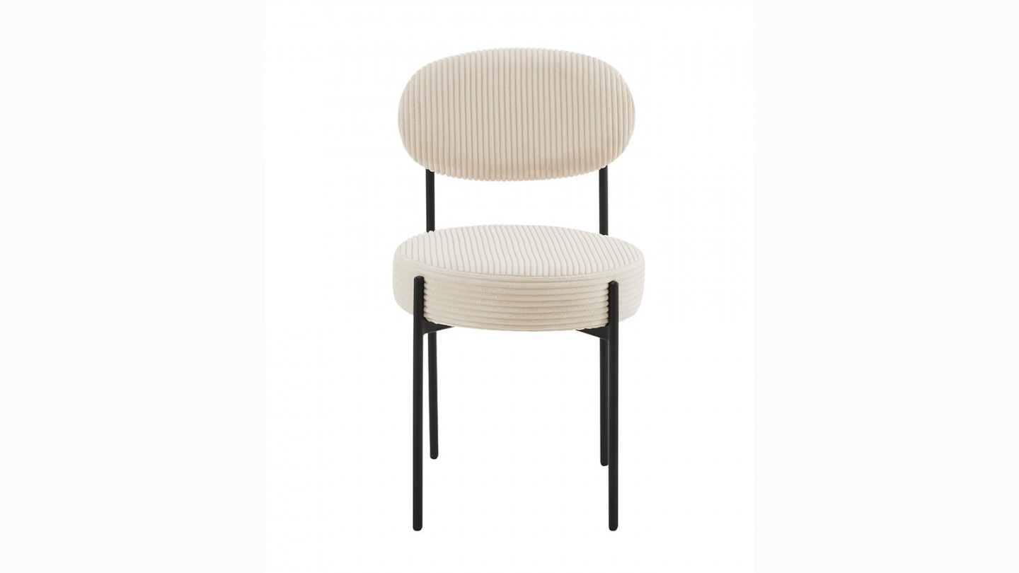 Lot de 2 chaises en velours côtelé beige, piètement métal noir - Evora